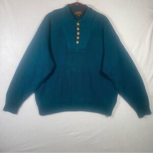 Eddie Bauer Vintage Green Henley Style Knit Long Sleeve Cotton Sweater Size XL